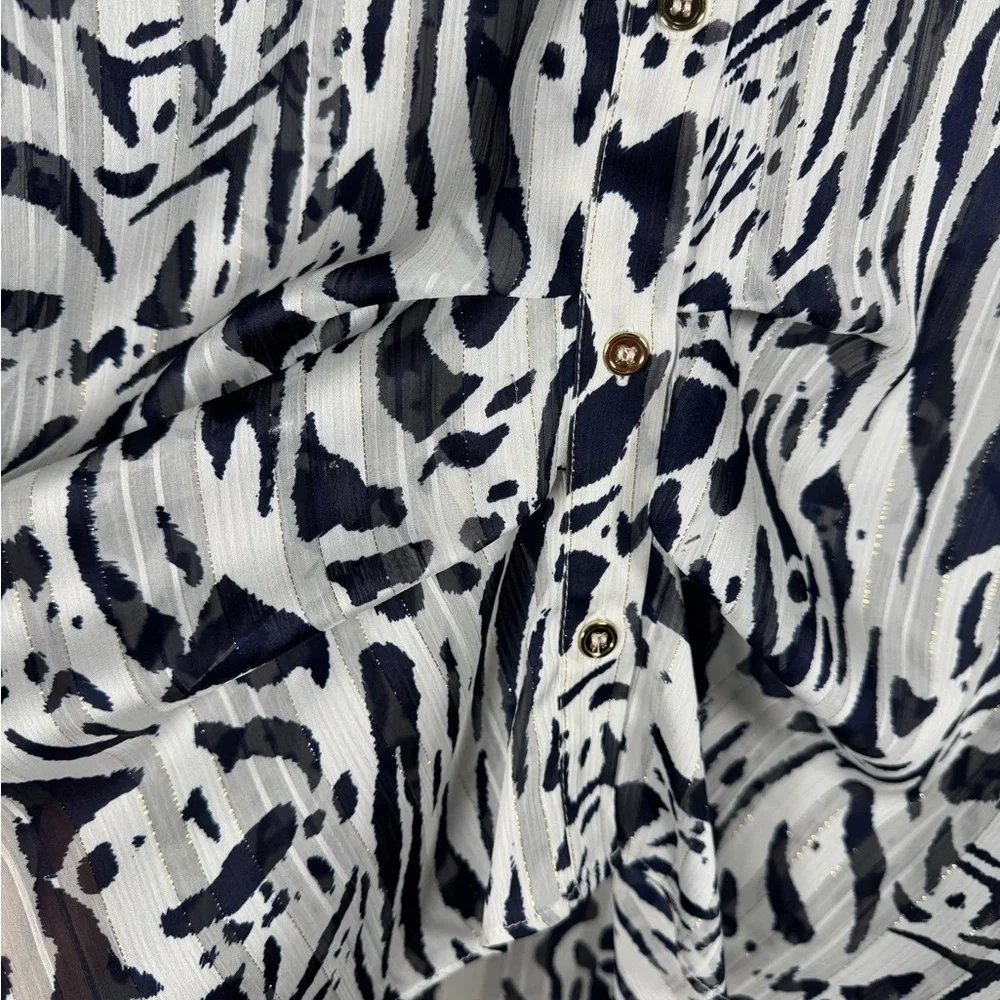 Joseph Ribkoff Button Up Collared Navy/White Blouse Style 231025 Size 2 - Picture 5 of 11